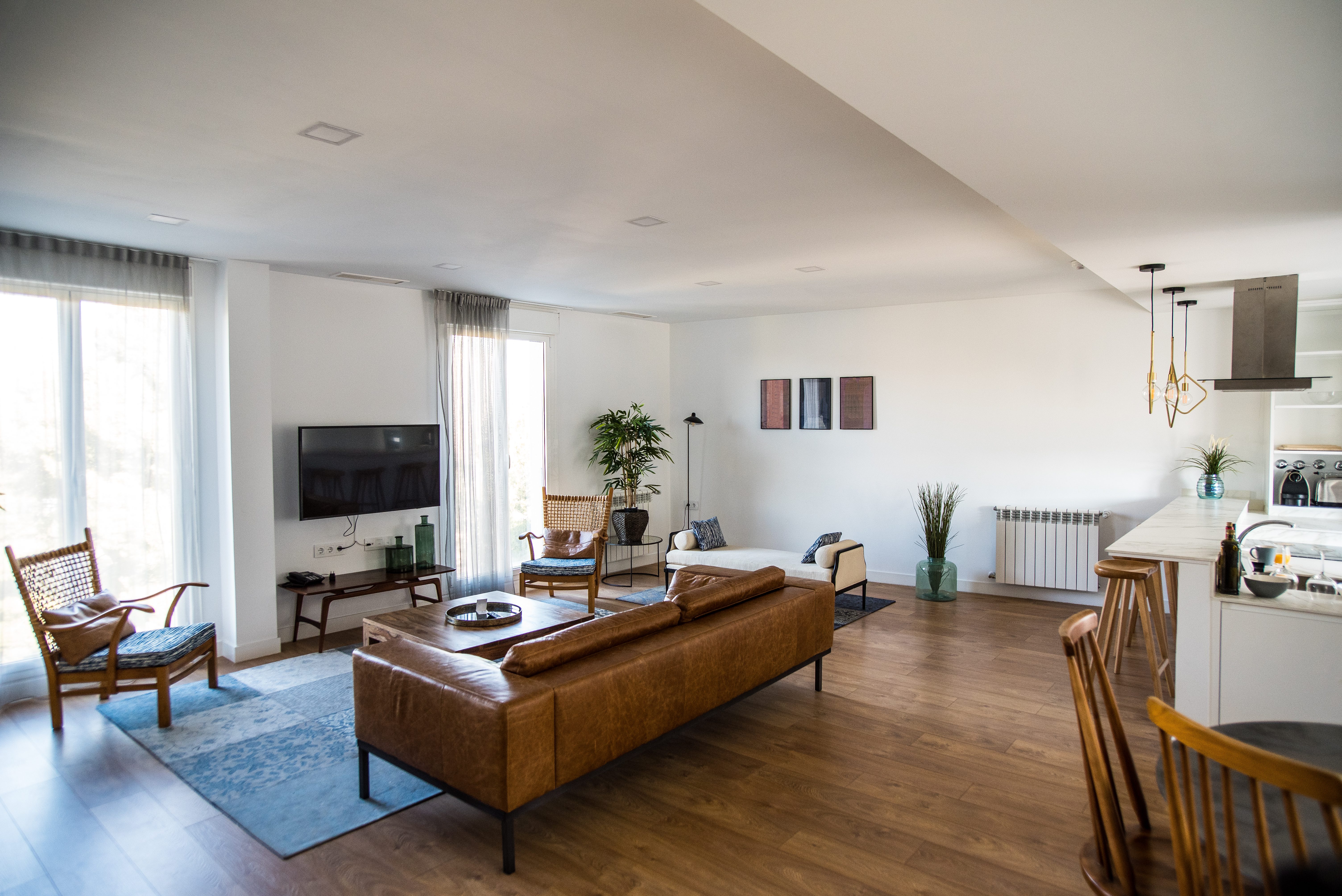 An apartment living room and kitchen